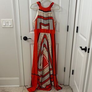 Eliza J Red and Black Geometric Scarf Maxi Dress